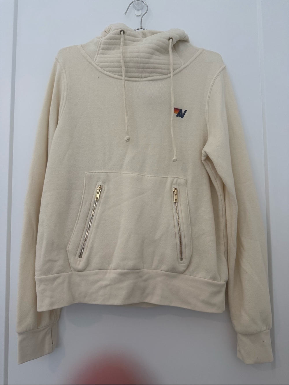 Aviator Nation Cream Quilted Funnel Neck Pullover